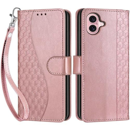 Wallet Case for iPhone 16, Rose Gold | Women Flip Folio Cover, Embossed PU Leather, Stand, Credit Card Holders Slots, Wrist Strap - color: 4