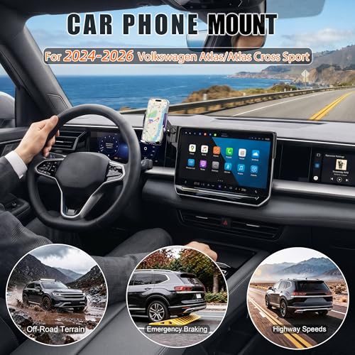 Car Phone Mount for 2024–2026 Volkswagen Atlas/Atlas Cross Sport, Smart Auto-Clamping on 12" Touchscreen, 15W Wireless Fast Charging, 360° Adjustable, Without Blocking Airflow - size: for Volkswagen Atlas | 2024-2026