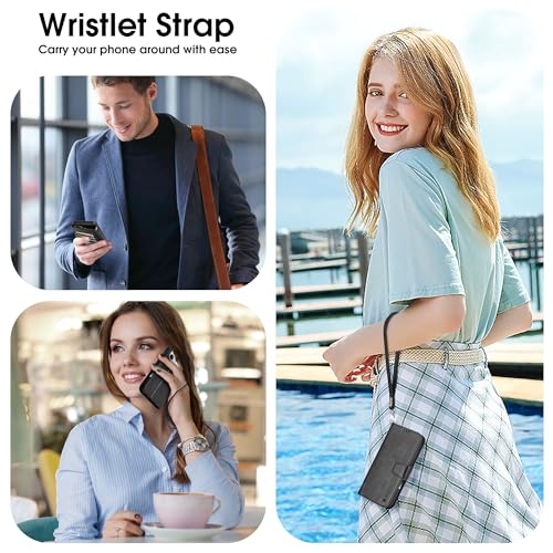 Arae Compatible with iPhone 17 Pro Case Wallet with Card Holder, Wristlet Strap Wallet Flip Cover for iPhone 17 Pro 6.3 inch Men/Women, RFID Blocking, Kickstand, Black - color: Black, size: iPhone 17 Pro 6.3 inch