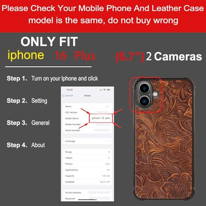 Wallet Real Leather Case Compatible with iPhone 16 Plus 6.7" Brown | Genuine Leather,Shockproof,Anti-Fall Case,Flip Cover,with Card Slot,Double Magnetic Buckle,Kickstand,RFID Blocking Brown - color: Brown, size: 6.7"-16 Plus