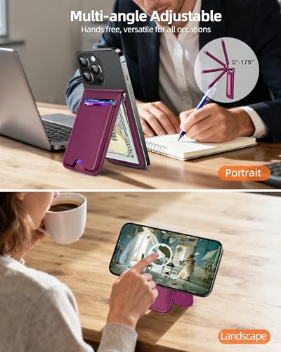 For Magsafe Wallet with Money Clip, 5 Card Holder, Adjustable Stand | Strongest Magnetic Wallet for iPhone 17/16/15/14/13/12 Series, ID Window, RFID Blocking, Not for 13/12 Mini, Cherry - color: Cherry
