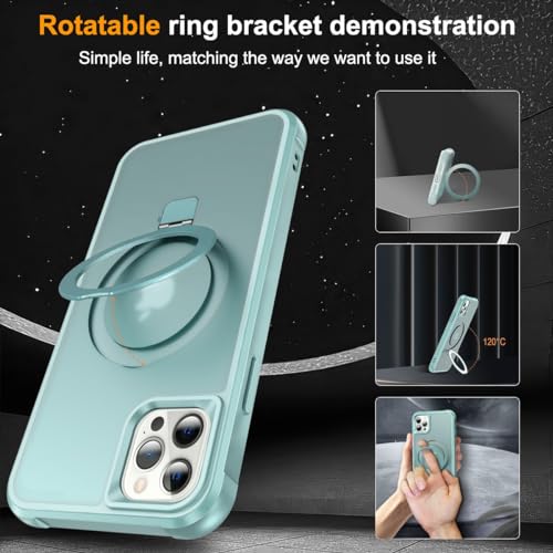 CHAOFEnG Magnetic Compatible with iPhone 12 Pro Max Case with Stand [Military Grade Drop Tested][Compatible with Magnet] Ring Translucent Slim Hard Back Soft Edge, Teal Green - color: Teal Green, size: iPhone 12 Pro Max