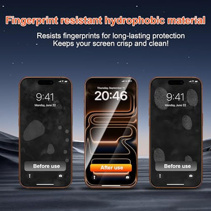 OneFish for iPhone 16 Pro Privacy Screen Protector - 4 Way 360 Anti Spy | Bubble Free , 9H Tempered Glass , Easy Installation with Auto Dust-Elimination , Scratch Resistant for 16 Pro , 2 Pack - size: iPhone 16 Pro
