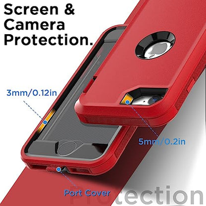 AICase for iPhone SE Case 3rd & 2nd Generation, for iPhone SE 2022/2020 Built-in Screen Protector Heavy Duty Protective Shockproof 3-Layer Full Body Rugged Phone Cover, Red/Black - color: Red/black