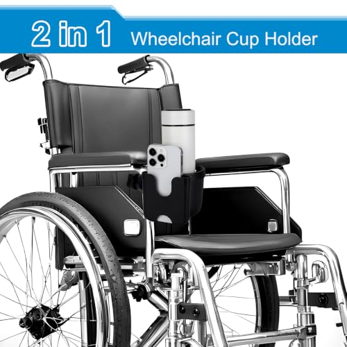 Accmor Wheelchair Cup Holder with Phone Holder, ﻿Universal 360° Rotatable Walker Cup Holder Rollator Scooter Accessory - color: Black