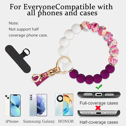 Silicone Beaded Phone Wrist Strap for Women, BPA-Free Silicone - color: Plum
