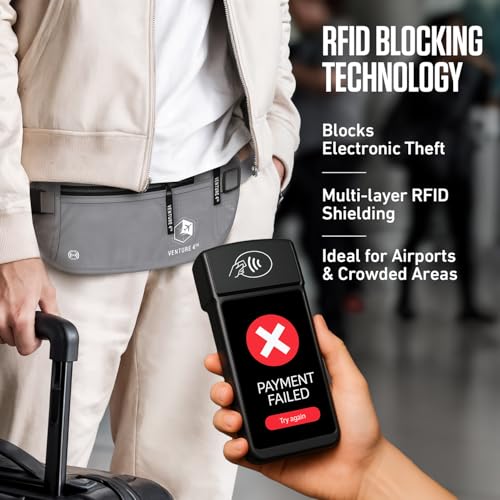 VENTURE 4TH Travel Money Belt, RFID Blocking Passport Holder - Silver - color: Silver