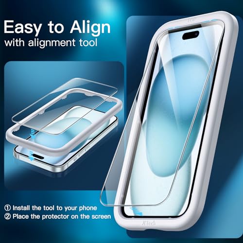 JETech Screen Protector for iPhone 15 Plus, 3-Pack | 9H Tempered Glass, HD Clear, Anti-Scratch Protection, Easy Installation Tool - size: iPhone 15 Plus
