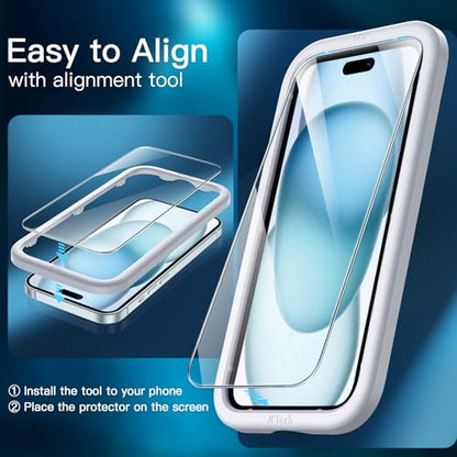 JETech Screen Protector for iPhone 15 Plus, 3-Pack | 9H Tempered Glass, HD Clear, Anti-Scratch Protection, Easy Installation Tool - size: iPhone 15 Plus
