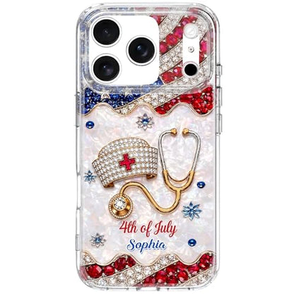 4th of July Nurse Hat, Personalized Clear Phone Case, Gift for Nurses Custom Smartphone Cover Unique Independence Day Present Protective Accessories