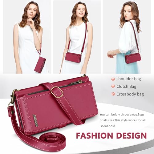 for Samsumg Galaxy S25 Ultra Wallet Case, Detachable Magnetic Shockproof Phone Case,Faux Leather Crossbody Wallet,with RFID Blocking，Zipper Card Holder，Shoulder Strap (Red) - color: Red, size: Samsumg Galaxy S25 Ultra