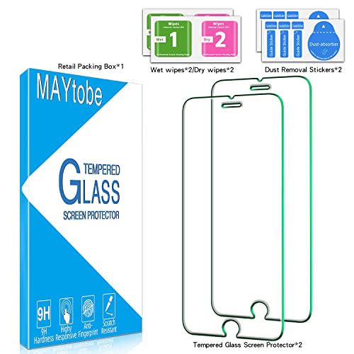 MAYtobe 2 Pack For iPhone SE 2020, iPhone 8, 7, 6s, 6 Screen Protector | Tempered Glass, Case Friendly, Bubble Free, Easy to Install - size: iPhone se, 8, 7, 6s, 6