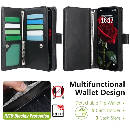 Varikke for iPhone 16 Glitter Case Wallet Magnetic Detachable, Black - color: (Standard) Black, size: iPhone 16 6.1"