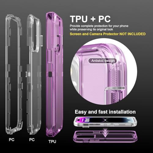 Follaroma for iPhone 14 Pro Max Case, Shockproof, Crystal Purple | Heavy Duty Shockproof Protection Phone Cases, Anti-Drop, Dual Layer Transparent Rugged Protective Cover, 6.7 inch - color: Purple, size: iPhone 14 Pro Max 6.7‘’