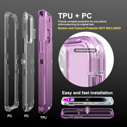 Follaroma for iPhone 14 Pro Max Case, Shockproof, Crystal Purple | Heavy Duty Shockproof Protection Phone Cases, Anti-Drop, Dual Layer Transparent Rugged Protective Cover, 6.7 inch - color: Purple, size: iPhone 14 Pro Max 6.7‘’