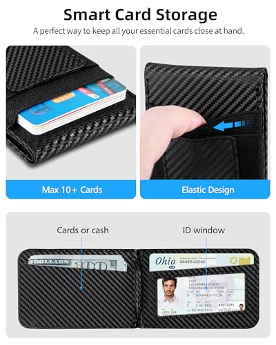 For Magsafe Wallet Stand, Fit 9 Cards, Strongest Magnetic Wallet | RFID Blocking, Leather Magnetic Phone Wallet for iPhone 17/16/15/14/13/12 Series, ID Window, 4 Card Slots, Black Carbon Fiber - color: Black Carbon Fiber