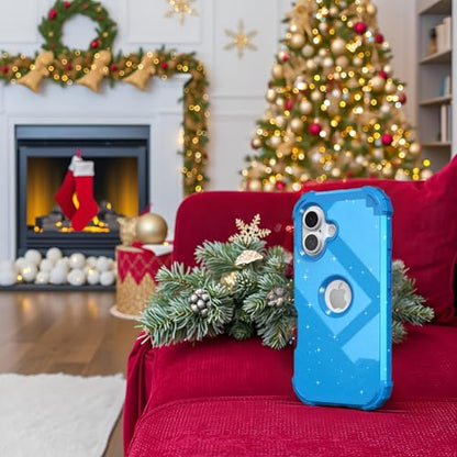 IDweel for iPhone 16 Case with Screen Protector for Women,Luxury 3 in 1 Shockproof Slim Fit Hybrid Heavy Duty Hard PC Cover Soft Silicone Bumper Full Body Anti-Fingerprint Case,Glitter Sky Blue - color: Glitter Sky Blue