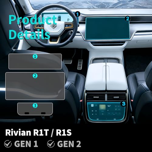 3-Pack Tempered Glass Screen Protector for Rivian R1T & R1S Gen1/2（Glossy） - color: Glossy