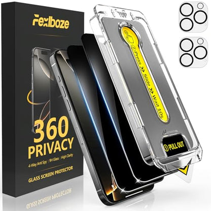 [2+2 Pack 360 Degree Privacy Screen Protector for iPhone 15 Pro Max – [360° 4-Way Anti-Spy] [Auto Dust Removal] [Bubble-Free Installation] – Shatterproof Tempered Glass