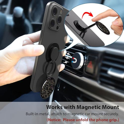 Phone Grip Holder, Phone Ring Holder Finger Kickstand, Adjustable Metal Cell Phone Rings Gripper Stand Work with Magnetic Car Mount for iPhone Samsung &Other Phones - Sky Black - color: Sky Sparkle Black