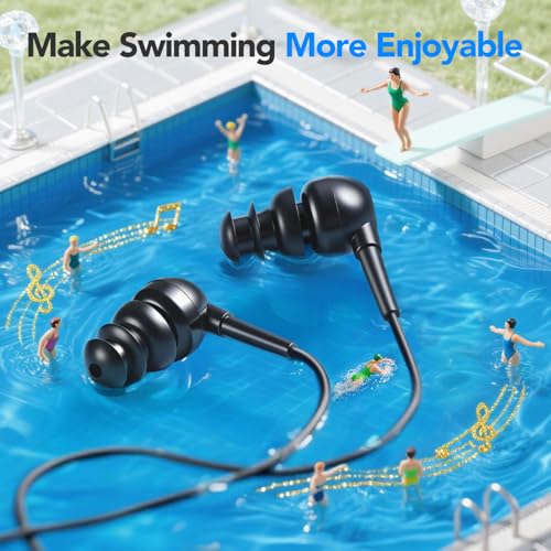 AGPTEK IPX8 Waterproof in-Ear Earphones, Coiled Cable Swimming Earbuds