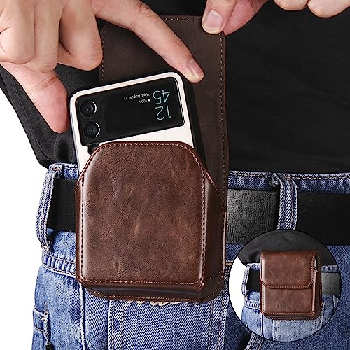 NINKI Moto Razr 2026 Phone Holster for Motorola Razr+ 2025/2024,Galaxy Z Flip 8 Belt Cover Mens Leather Moto Razr 2025 Case Pouch Z Flip 8 Waist Holder for Samsung Z Flip 7 Holster Razr 2026,Coffee - color: Coffee