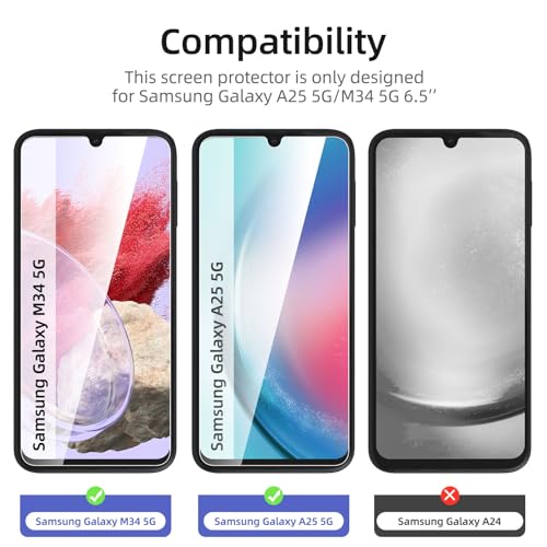 NEW'C 3 Pack Designed for Samsung Galaxy A25 5G, M34 5G Screen Protector Tempered Glass,Case Friendly Scratch-proof, Bubble Free, Ultra Resistant - size: A25 5G 6.5 inches