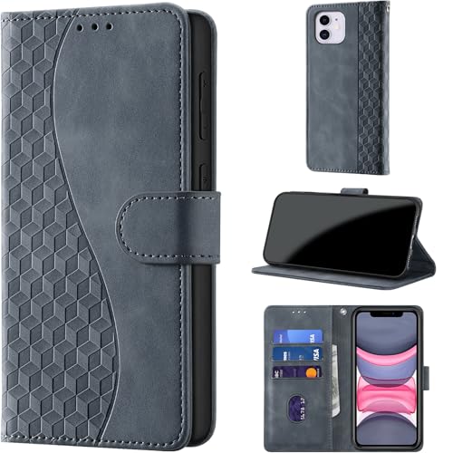Flip Wallet Case for iPhone 11 PU Leather Gray Purple | RFID Blocking, 3 Card Slots & 1 Cash Pocket, Magnetic Closure, Kickstand Function, Leather Flip Case for iPhone 11 - color: Gray purple
