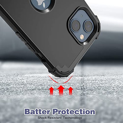 IDweel for iPhone 15 Case with Tempered Glass Screen Protector, 3 in 1 Shockproof Slim Hybrid Heavy Duty Hard PC Cover Soft Silicone Bumper Full Body Case,Black - color: Black