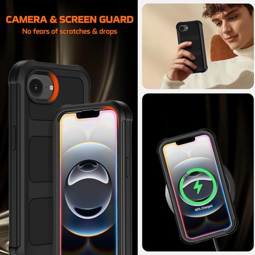 for iPhone 17e /16e Case with Belt Clip Holster,Military Grade Anti-Drop Shockproof Defender Phone Cases w/2x Screen Protectors & Kickstand,2 Layers Rugged Heavy Duty Protective Bumper Cover (Black) - color: Black