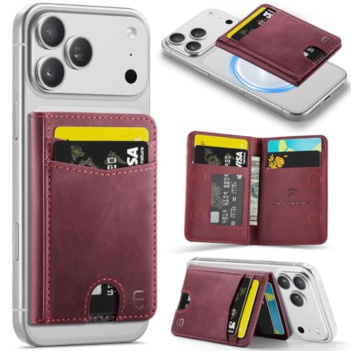 Strapurs Strong Magnetic Wallet Card Holder for MagSafe Phones and Cases, Slim PU Leather Detachable Phone Wallet with 6 Card Slots RFID Blocking for iPhone 17/16/15/14/13/12/Pro/Max/Plus – Burgundy - color: Burgundy