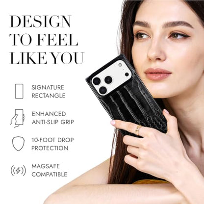COCOMII Rectangle for iPhone 17 Pro Max Case, Black Crocodile Leather | Compatible with MagSafe Wireless Charging, Shockproof 10ft Drop Protection, Camera & Screen Protection, Premium Glossy Finish - color: Black Crocodile Leather, size: iPhone 17 Pro Max