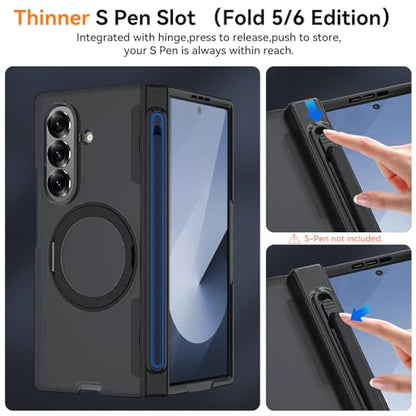 Upgraded 360° Spin Magnetic Invisible Ring Stand for Samsung Galaxy Z Fold 7 Case,[Compatible with MagSafe][S Pen Holder][Hinge Protection][Screen Protector],Shockproof Full Body Phone Cover(Black-1) - color: Black-1