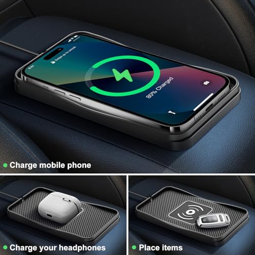 15W Fast Non-Slip Wireless Car Charger Pad with Adapter Type C - size: 7" L x 3.7" W - 39.4" Adapter - Type C