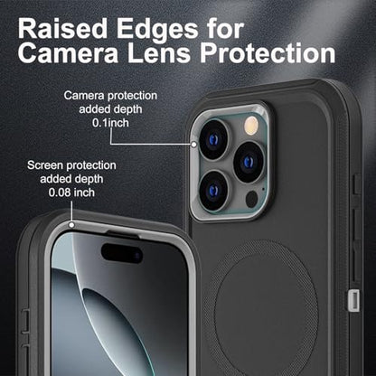 YKHJKLEC for iPhone 16 Pro Case, Compatible with Magsafe, Military Grade 3 in 1 Heavy Duty Shockproof/Drop Proof/Dust Proof Case with 2Pcs Tempered Glass Screen Protector (New-Black/Grey) - color: New-Black/Grey