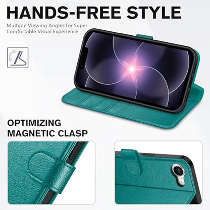 TUCCH Wallet Case for iPhone 17e/iPhone 16e (6.1"), 4 Card Slots, Cyan | RFID Blocking, Viewing Stand, Shockproof TPU Shell, PU Leather, Magnetic Closure, Protective Folio Flip Cover - color: Textured Cyan