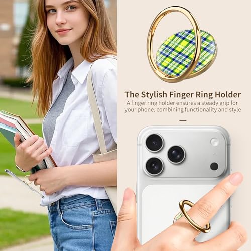 Cell Phone Ring Holder, Cute Phone Ring Grip Stand, 360°Rotation Funny Metal Kickstand Finger Grip Colorful Plaid - color: Colorful Plaid