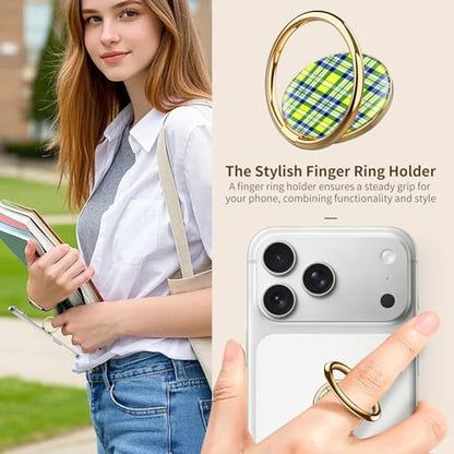 Cell Phone Ring Holder, Cute Phone Ring Grip Stand, 360°Rotation Funny Metal Kickstand Finger Grip Colorful Plaid - color: Colorful Plaid