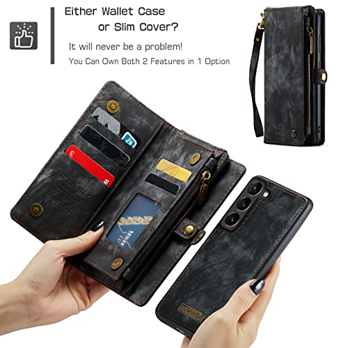 Samsung Galaxy S23 Wallet Case,Zipper Folio Leather Case Wallet with Card Holder Strap Wristlet Detachable Magnetic Protective Back Case for Samsung Galaxy S23 5G 6.1 Inch(Black) - color: Black, size: S23 5G 6.1 Inch