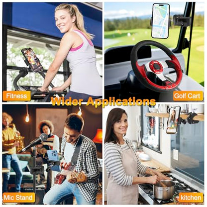 Phone Holder for Mic Stand, Treadmill, Spin Bike, Stroller, Adjustable Clamp on Phone Holder for Microphone Stand, Desk Pipe Pole Clamp Phone Mount Stands for iPhone Samsung All Smartphones (Standard) - style: Standard