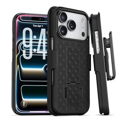 MOTIVE for iPhone 17 Pro Max Case with Belt Clip, Rigid, Kickstand | 6.9" | Ranger v1 Series, Black, 360° holster, open-top/open-bottom port access, textured grip, slim - size: iPhone 17 Pro Max