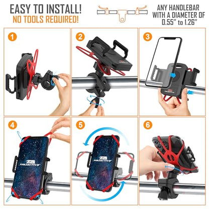 TruActive Premium Bike Phone Mount Holder | Universal Cell Phone Mount for 4"-7" Phones | Includes 6 Reusable Color Bands | Tool Free Handlebar Mount for Bicycle, Motorcycle, Electric Scooter, ATV - style: Bike Phone Mount