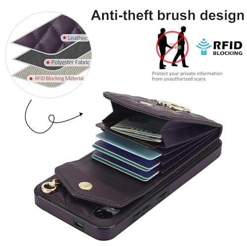 Phone Case for Samsung Galaxy S24 5G Wallet Cover with Tempered Glass Screen Protector Crossbody Wrist Strap Ring RFID Blocking Credit Card Holder Cell S 24 24S G5 SM-S921U Women Men Girls Dark Purple - color: Dark Purple