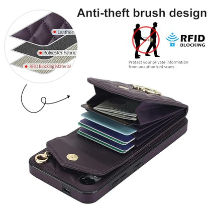 Phone Case for Samsung Galaxy S24 5G Wallet Cover with Tempered Glass Screen Protector Crossbody Wrist Strap Ring RFID Blocking Credit Card Holder Cell S 24 24S G5 SM-S921U Women Men Girls Dark Purple - color: Dark Purple
