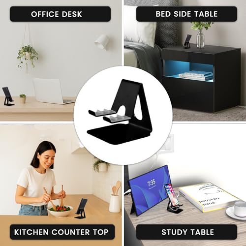 Black Phone Stand for Desk | 3 Positions Adjustable Cellphone Holder for Desk | Black Metal Phone Stand Tablet Holder | Desktop Tablet Stands Office Accessories | Compatible with All Devices - style: K
