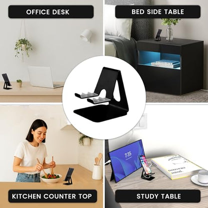 Black Phone Stand for Desk | 3 Positions Adjustable Cellphone Holder for Desk | Black Metal Phone Stand Tablet Holder | Desktop Tablet Stands Office Accessories | Compatible with All Devices - style: K