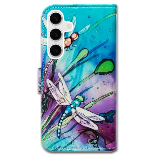 Bcov Case for Galaxy S26,Cute Dragonfly Leather Flip Phone Case Wallet Cover with Card Slot Holder Kickstand Case for Samsung Galaxy S26 - color: Cute Dragonfly Style