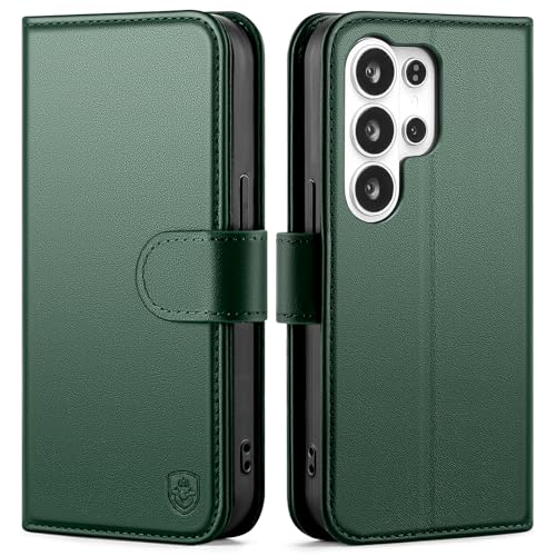Compatible with Samsung Galaxy S26 Ultra Genuine Leather Case Wallet with Card Holder,Women Men Real Leather Flip Folio RFID Blocking Credit Card Slots Kickstand Protective Phone Cover,Green - color: Green, size: Samsung Galaxy S26 Ultra - 6.9"