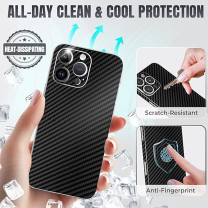 2Pcs Skin Wrap Compatible for iPhone 15 Pro – Slim Decal Vinyl Protective Film for Sides & Back – Sleek Fit, Premium Look – Compatible with All iPhone 15 Pro Cases - Carbon - color: Carbon