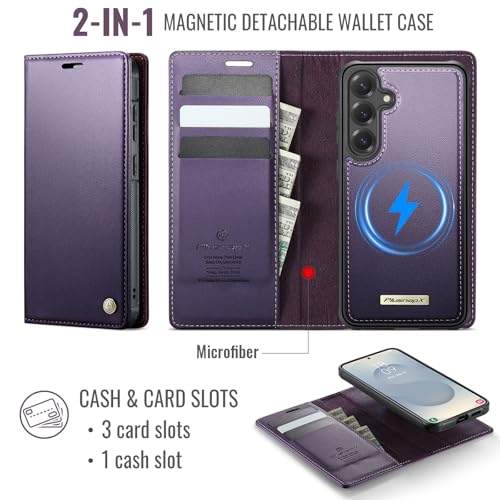 for Samsung Galaxy S26 5G 2in1 Detachable Wallet Case, Purple | Compatible with Magsafe, Magnetic, RFID Blocking Card Holder, Shockproof, Kickstand, Wireless Charging, PU Leather Flip Cover - color: (Detachable 2 in 1)-Purple, size: Galaxy S26